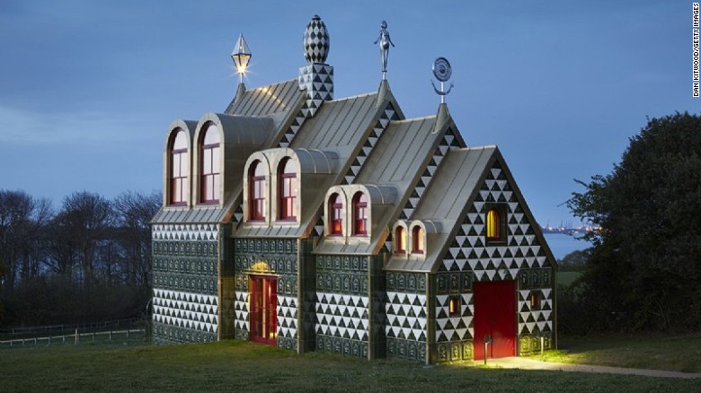 British Artist Grayson Perry&#39;s &#39;A House for Essex&#39; is a conceptual holiday home and in the words of the artist a homage to the &#39;single mums in Dagenham, hairdressers in Colchester, and the landscape and history of Essex&#39;.