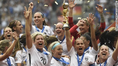 The United States Women&#39;s National Soccer Team celebrates after winning the Women&#39;s World Cup on Sunday, July 5 in Vancouver, Canada. The United States defeated Japan with a final score of 5-2.