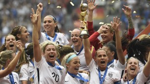 The United States Women&#39;s National Soccer Team celebrates after winning the Women&#39;s World Cup on Sunday, July 5 in Vancouver, Canada. The United States defeated Japan with a final score of 5-2.