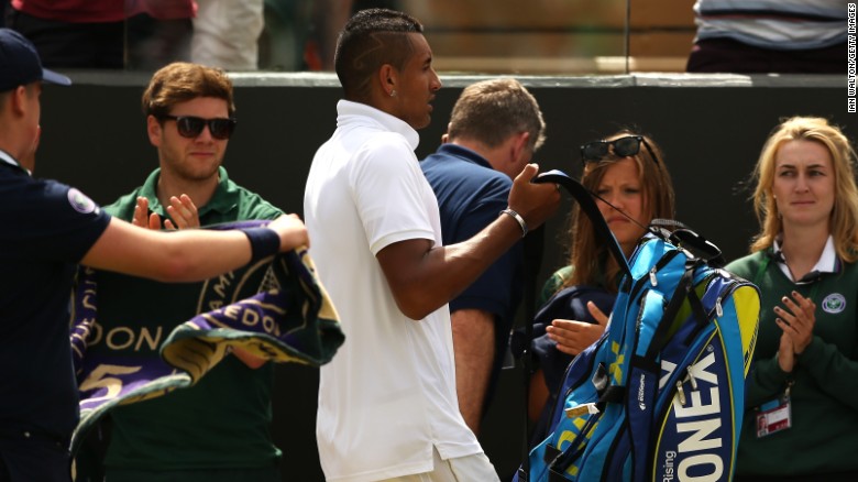 Although he rallied to take the fourth set, Kyrgios ultimately lost the fourth-round match 7-5 6-1 6-7 (7-9) 7-6 (8-6).