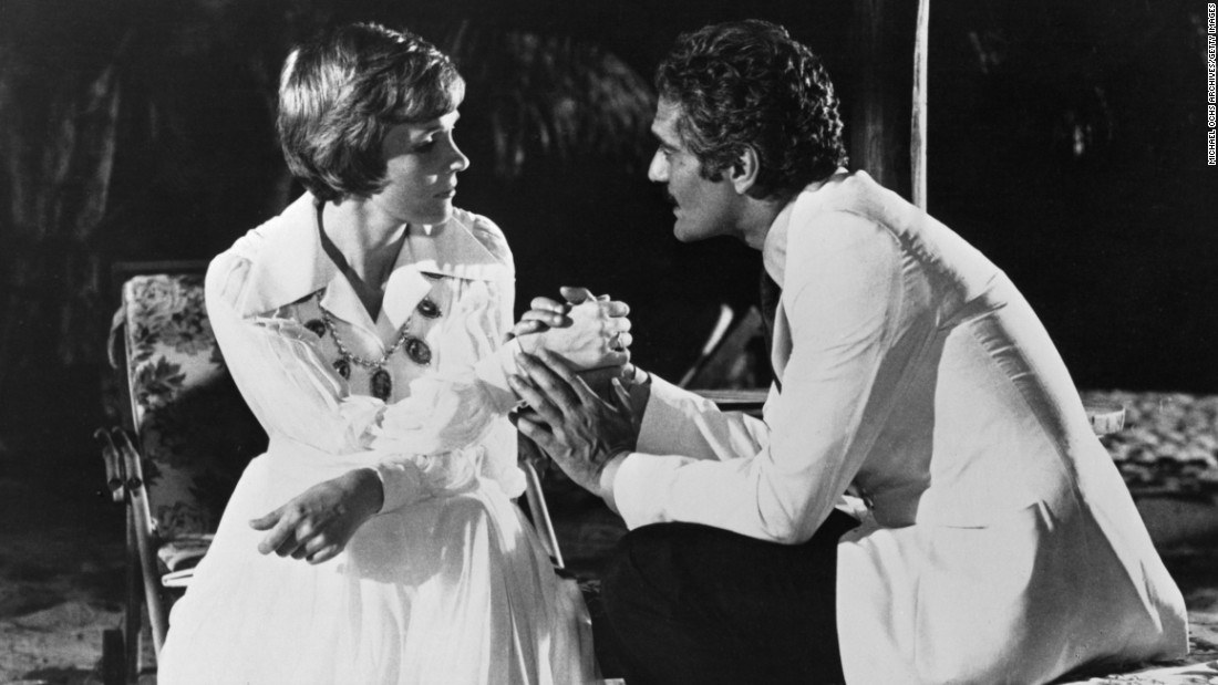 Julie Andrews and Sharif appear in a scene from the 1974 movie &quot;The Tamarind Seed.&quot; The Cold War tale marked Andrews&#39; return to movies after four years away and was directed by her husband, Blake Edwards. 