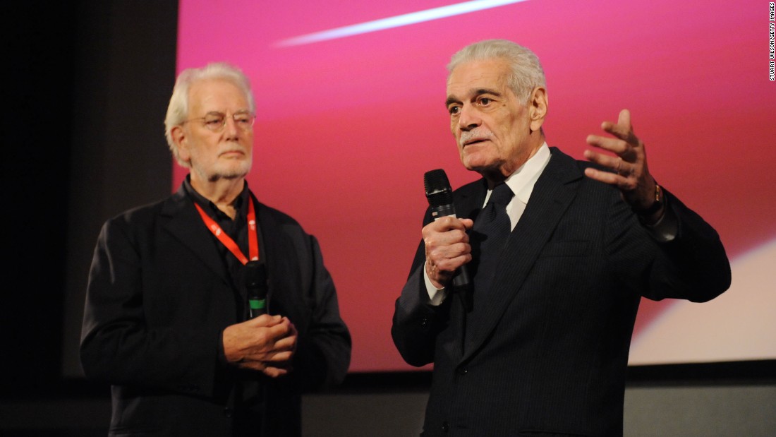 Writer Clyde Jeavons and Sharif attend the &quot;Lawrence of Arabia&quot; restoration screening in 2012. The film is perhaps director David Lean&#39;s finest use of widescreen, particularly in the scene in which Sharif emerges from the distant desert.