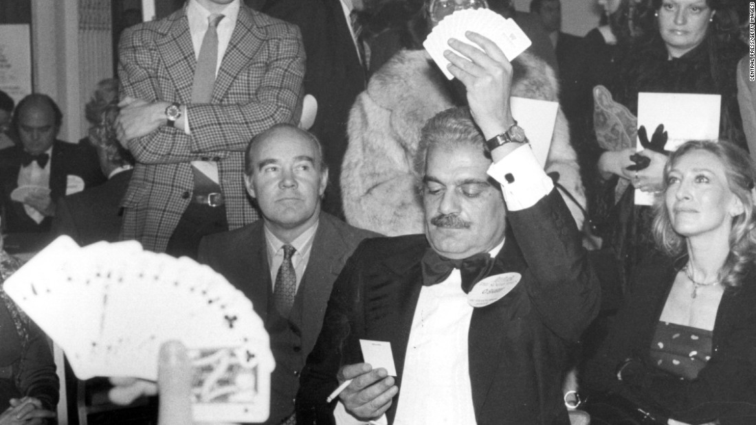 Sharif shows his hand during the Sunday Times International Bridge Pairs Championships, at the Hyde Park Hotel, London, in 1980. Sharif was a champion bridge player and had a regular column about the card game. 