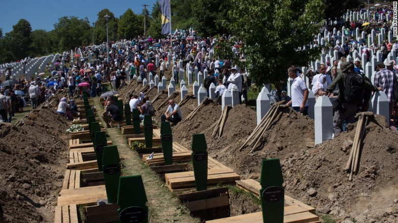 On the 20th anniversary of the Srebrenica massacre -- the largest massacre in Europe since World War II -- fresh graves await the burial of newly discovered and identified remains, on Saturday, July 11. Often only one or two bones are all that can be found, as many bodies were mixed together and destroyed in mass graves. One hundred and 36 new sets of remains were buried on this 20th anniversary.