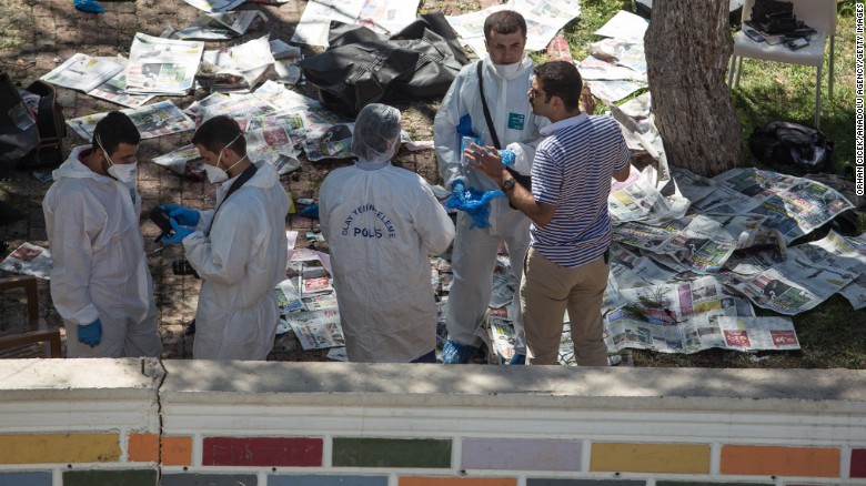 Police inspect at the blast site July 20. 