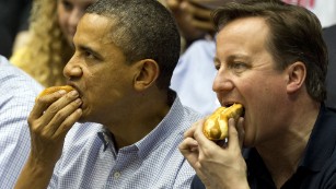 U.S. President Barack Obama, left, and British Prime Minister David Cameron cement the special relationship at a basketball game in Ohio in 2013.