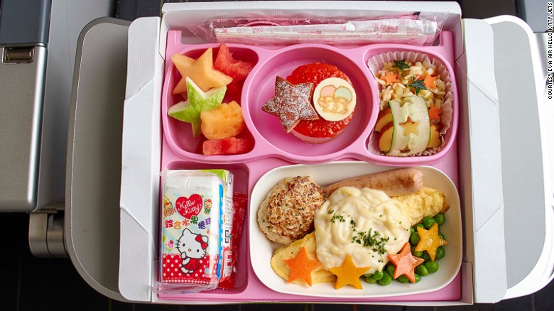 EVA&#39;s Hello Kitty jets feature more than 100 branded inflight items, including headrest covers, blankets, pillows, and, of course, Hello Kitty-themed meals. 