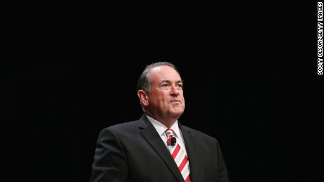 Former Arkansas Gov. Mike Huckabee fields questions at The Family Leadership Summit on July 18, 2015, in Ames, Iowa.