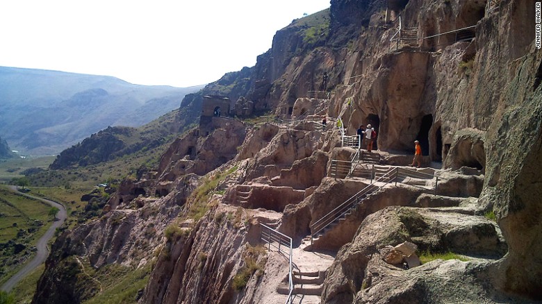 The cave monastery at Vardzia was excavated from the slopes of Erusheti Mountain in the 12th century. 