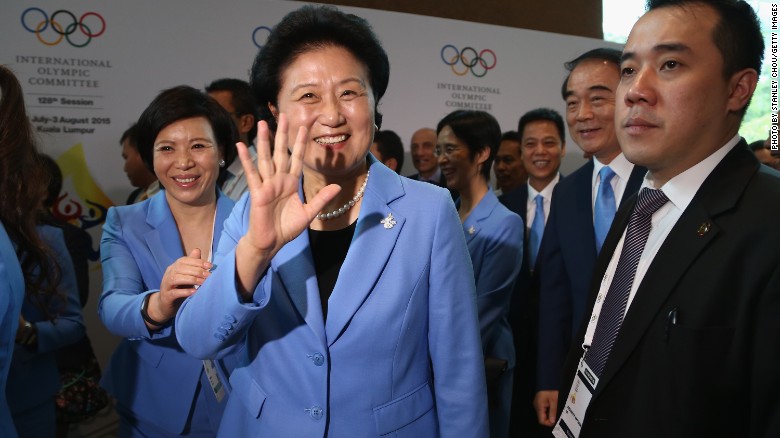 Liu Yandong, head of the Beijing 2022 Delegation, waves after placing her city&#39;s bid for 2022. 