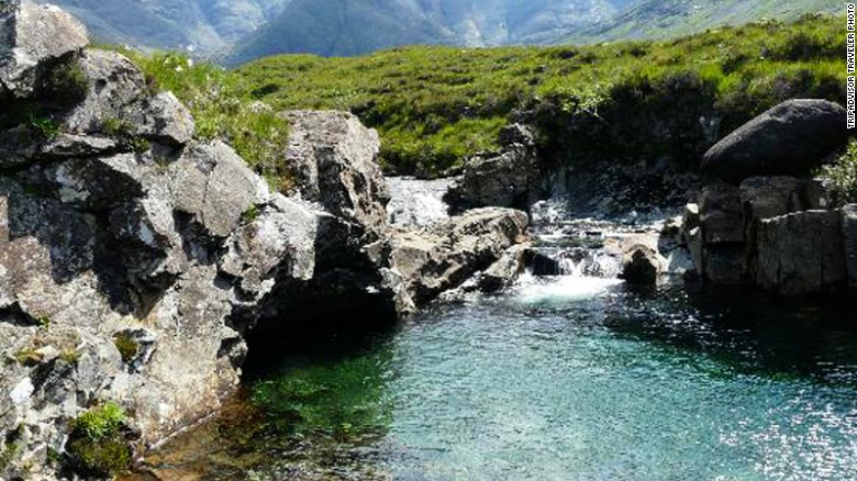 Located at Glen Brittle in Scotland, Fairy Pools is a series of aquamarine pools fed by scenic -- and icy cold -- waterfalls streaming down from the Cuillin mountains.