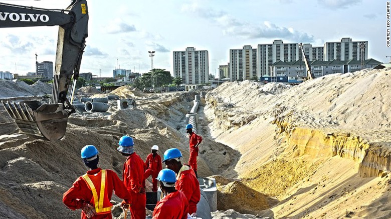 Storm drainage pipes are laid in the new city. Completion is expected by 2020.