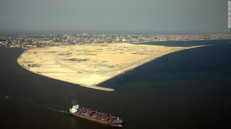 Reclaiming the land that Eko Atlantic is founded on will involve moving an estimated 140 million tons of sand. Together with the 3.5km sea defense wall, the development is also designed to slow coastal erosion in Lagos.  