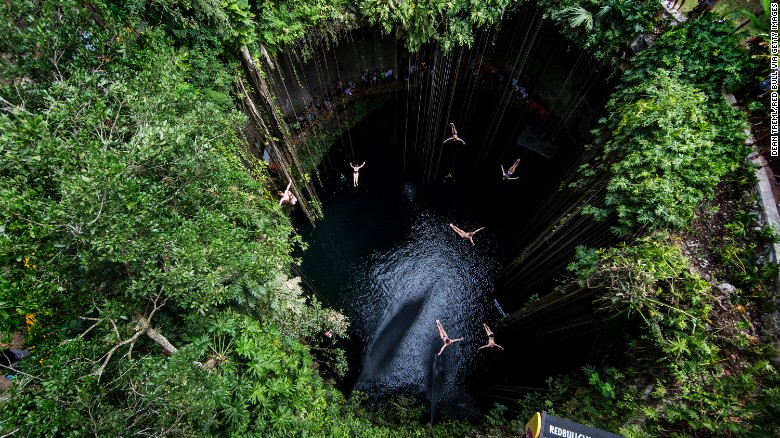 This beautiful pool sits 26 meters below ground. At 60 meters wide and 39 meters deep, Ik Kil Cenote has been the competition venue for Red Bull Cliff Diving World Series three times.
