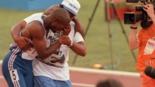 Derek Redmond broke down in tears during the semifinals of the men's 400m in Spain. The Briton had been one of the favorites to win gold but he succumbed to injury midway through his race. After refusing to be carried on a stretcher, Redmond's father Jim carried him over the finish line -- providing one of the most heartbreaking, and abiding, Olympic images.