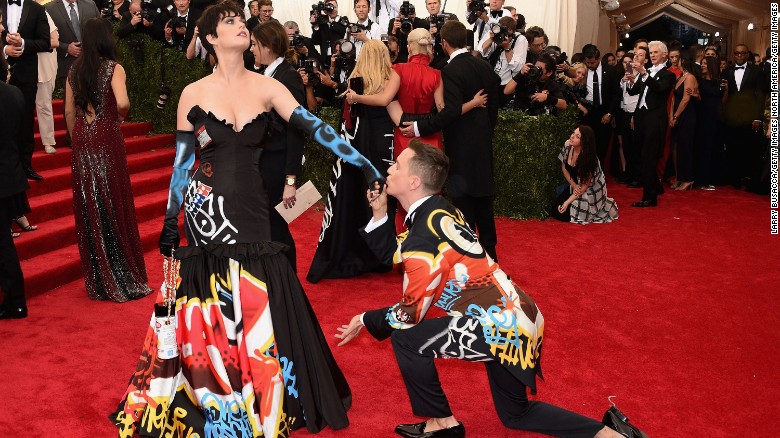 Katy Perry, left, and Jeremy Scott attend a benefit at the Metropolitan Museum of Art on May 4, 2015, in New York.