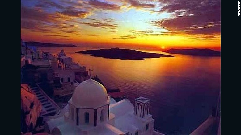 Open any Greece travel brochure and chances are you&#39;ll see a shot of the famed blue and white domed houses of Santorini. But the island&#39;s sunsets, which rank up there with some of the best in the world, are just as deserving of travelers&#39; attention.