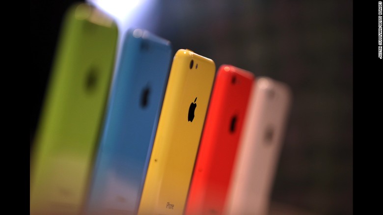 The less expensive iPhone 5C was made from hard-coated polycarbonate and came in a rainbow of colors. 
