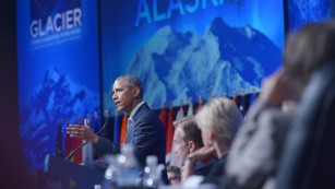 Salmon spawns on Obama in Alaska