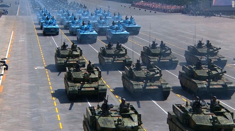 Tanks promenade through the parade route on September 3.