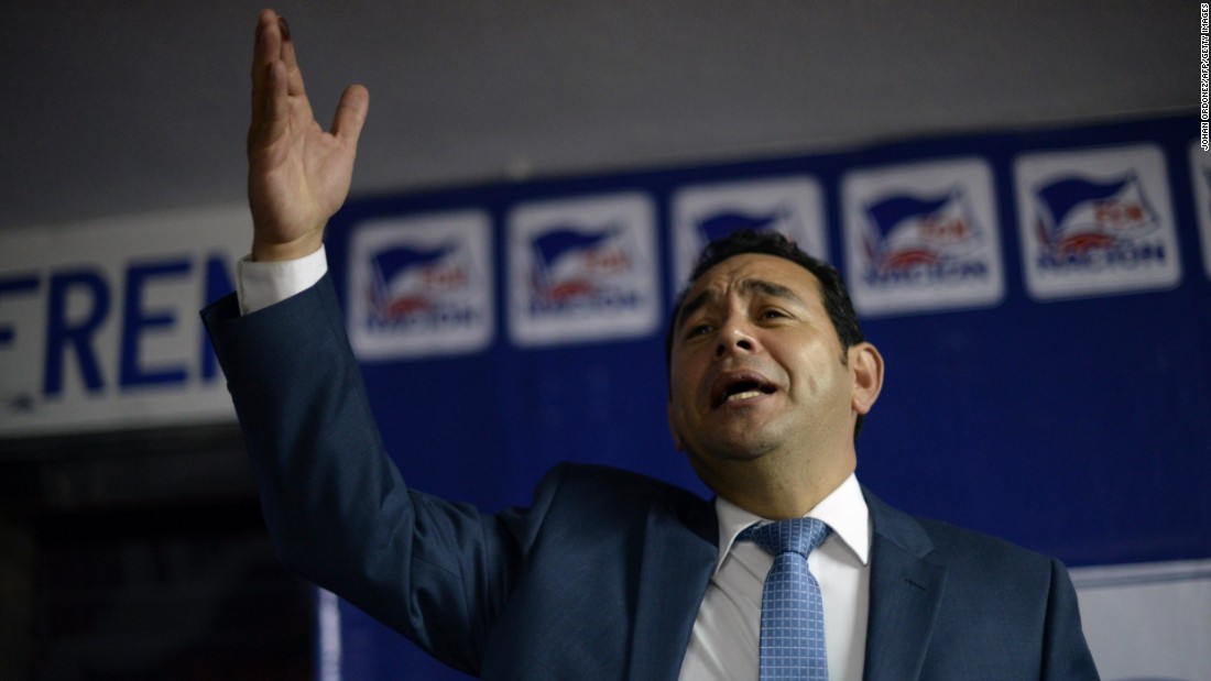 Guatemalan presidential candidate Jimmy Morales addresses supporters in September in Guatemala City.