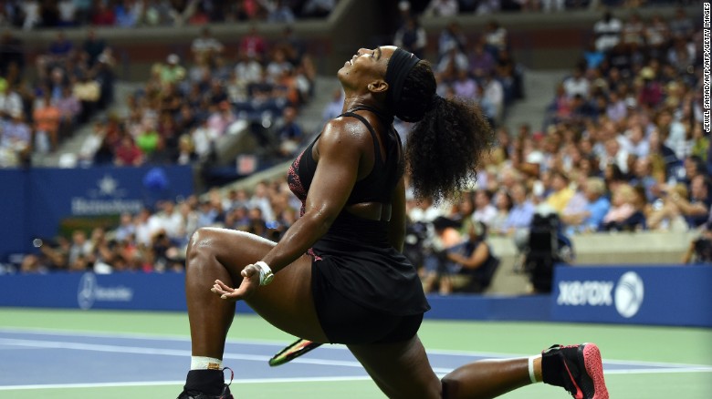 Serena Williams of the U.S. reacts as she takes on her sister Venus during their 2015 U.S. Open women's singles quarterfinals match. Serena won in three sets to move on to the semifinals. 