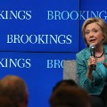 Former Secretary of State and Democratic presidential candidate Hillary Clinton answers a question after speaking about Iran at the Brookings Institute September 9, 2015 in Washington, DC.