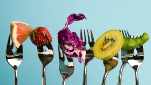 Several fruits and vegetables: grapefruit, strawberry, red cabbage, kiwi and pepper.  (Photo by Jose R. Aguirre/Cover/Getty Images)