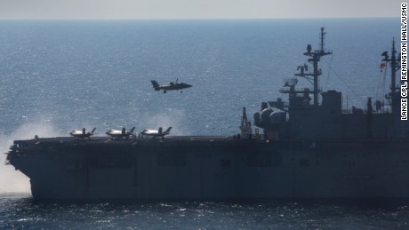 150520-M-XX999-003 
ATLANTIC OCEAN (May 20, 2015) An F-35B Lightning II Joint Strike Fighter lands on the flight deck of the amphibious assault ship USS Wasp (LHD 1) during short take-off, vertical landing operations. (U.S. Marine Corps photo by Lance Cpl. Remington Hall/Released)
