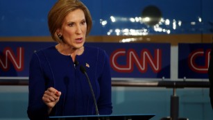 Republican presidential candidate Carly Fiorina takes part in the presidential debates at the Reagan Library on September 16, 2015 in Simi Valley, California.