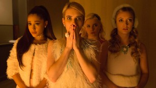 SCREAM QUEENS: Chanels on SCREAM QUEENS premiering September 2015 on FOX. ©2015 Fox Broadcasting Co. Pictured L-R: guest-star Ariana Grande, Emma Roberts, Abigail Breslin and Billie Lourd. CR: Steve Dietl/FOX