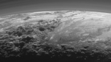 This image of Pluto's icy and mountainous landscapes was taken from a distance of 11,000 miles (17,700 kilometers). "This image really makes you feel you are there, at Pluto, surveying the landscape for yourself," said New Horizons Principal Investigator Alan Stern, of the Southwest Research Institute in Colorado.