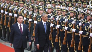 Chinese President Xi Jinping holds a welcoming ceremony for U.S. President Barack Obama at the Great Hall of the People on November 12, 2014 in Beijing, China.