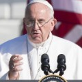 Pope Francis speaks during an arrival ceremony on the South Lawn of the White House in Washington, DC, September 23, 2015. More than 15,000 people packed the South Lawn for a full ceremonial welcome on Pope Francis' historic maiden visit to the United States. AFP PHOTO / JIM WATSON        (Photo credit should read JIM WATSON/AFP/Getty Images)