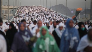 Muslim pilgrims make their way to cast stones at a pillar in the "stoning the devil" ritual Thursday, September 24, in Mina near Mecca, Saudi Arabia. At some point during this last rite of the annual Hajj, <a href="http://www.cnn.com/2015/09/24/world/gallery/saudi-arabia-stampede/index.html">a stampede occurred, killing and injuring hundreds</a>. More than 2 million Muslims have been making the pilgrimage to the holy city of Mecca. The Hajj is one of the most celebrated events in the Islamic calendar.