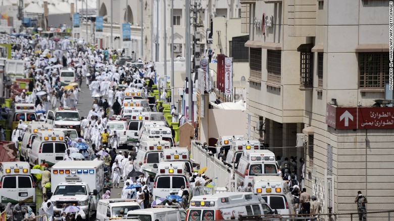 Saudi ambulances arrive on the scene. 