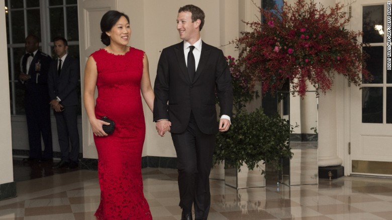 Facebook boss Mark Zuckerberg and his wife, Priscilla Chan, arrive for a State Dinner for Chinese President Xi Jinping on September 25.