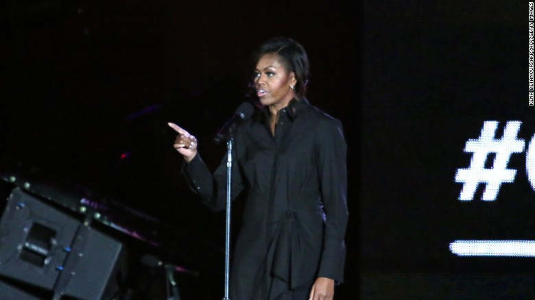 Michelle Obama appeared onstage and in a videotaped message Saturday at the Global Citizen Festival in New York.