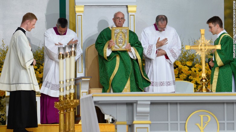 Pope Francis celebrates Mass at the World Meeting of Families at Benjamin Franklin Parkway in Philadelphia on September 27. 