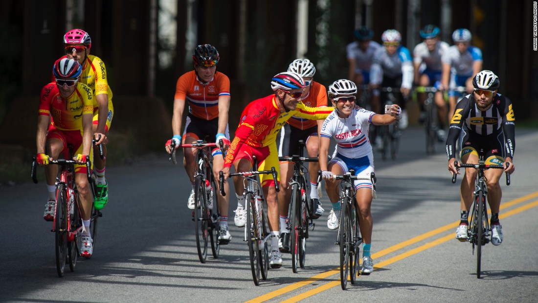 Competitors take a photo together Thursday, September 24, during a practice session for the UCI Road World Championships. The annual event is taking place in Richmond, Virginia, this year.