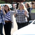 Students, staff and faculty are evacuated from Umpqua Community College in Roseburg, Oregon on October 1, 2015, after a deadly shooting.