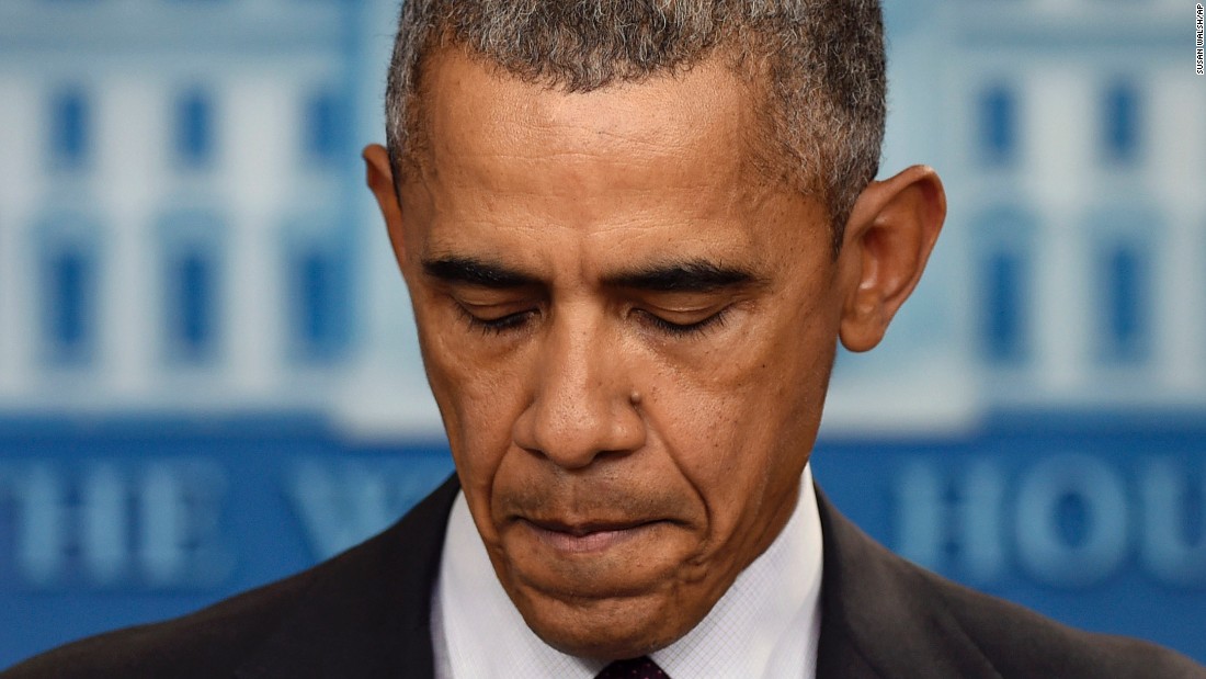 President Barack Obama pauses Thursday, October 1, during a news conference about the mass shooting at Umpqua Community College in Oregon.