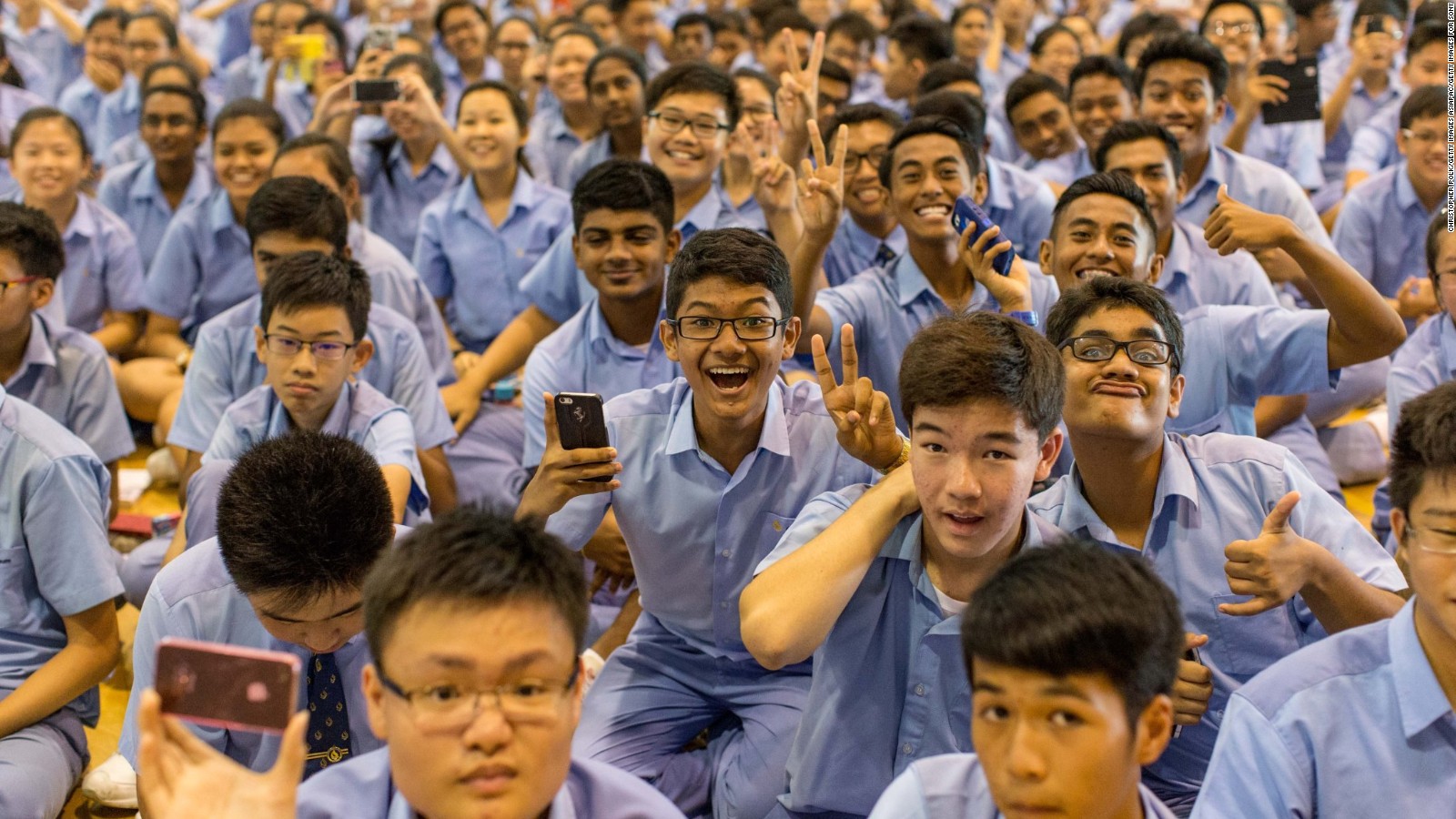 SINGAPORE - MARCH 28: Invited by WWF/Earth Hour, 'The Amazing Spider-Man 2' stars Andrew Garfield and Jamie Foxx visit Singapore's environmentally progressive Commonwealth Secondary School to commend pupils on their efforts on March 28, 2014 in Singapore. Everybody can be a superhero for the planet! #SpiderMan (Photo by Christopher Polk/Getty Images for Sony)