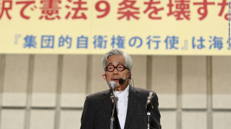 Japanese writer Kenzaburo Oe, part of the Article 9 Association, addresses a peace rally last year in Tokyo.