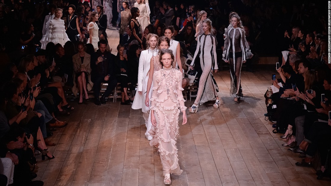 At Alexander McQueen, Sarah Burton dipped into Britain's past for inspiration. This time: the persecuted Huguenots, who fled to London in the 17th century and became known for their talents as silk-weavers.
