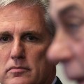 WASHINGTON, DC - SEPTEMBER 29:  U.S House Majority Leader Rep. Kevin McCarthy (R-CA) (L) listens as Speaker of the House Rep. John Boehner (R-OH) (R) speaks to member of the media after a House Republican Conference meeting September 29, 2015 at the U.S. Capitol in Washington, DC. House Republicans met to discuss GOP agenda including the government funding bill.  (Photo by Alex Wong/Getty Images)