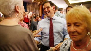 Republican presidential candidate, Sen. Marco Rubio, R-Fla., meets with people at a campaign event Thursday, Oct. 8, 2015, in Las Vegas. Rubio is scheduled to attend events in the Las Vegas area through Saturday. (AP Photo/John Locher)