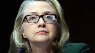 US Secretary of State Hillary Clinton testifies before the Senate Foreign Relations Committee on the September 11, 2012 attack on the US mission in Benghazi, Libya, during a hearing on Capitol Hill in Washington, DC, on January 23, 2013. Secy. Clinton warned of the challenges posed by rising militancy after the Arab Spring as she appeared before US lawmakers Wednesday to be grilled about a deadly attack. "Benghazi didn't happen in a vacuum," Clinton said at the start of a Senate hearing into the September 11 assault on a US mission in eastern Libya. AFP PHOTO / Saul LOEB        (Photo credit should read SAUL LOEB/AFP/Getty Images)