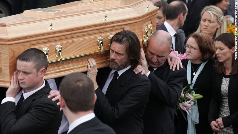 Jim Carrey attends the funeral of Cathriona White on Saturday in Cappawhite, Tipperary, Ireland.