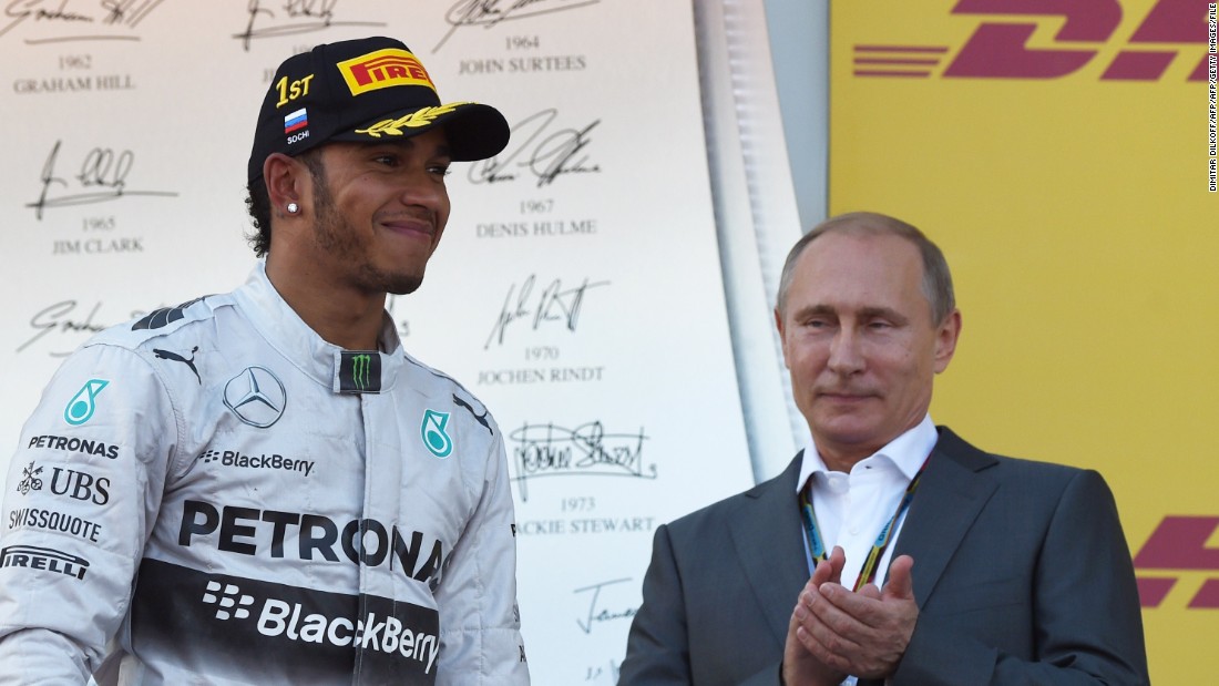 Putin also watched as Hamilton won the inaugural Russian GP in Sochi in 2014. 